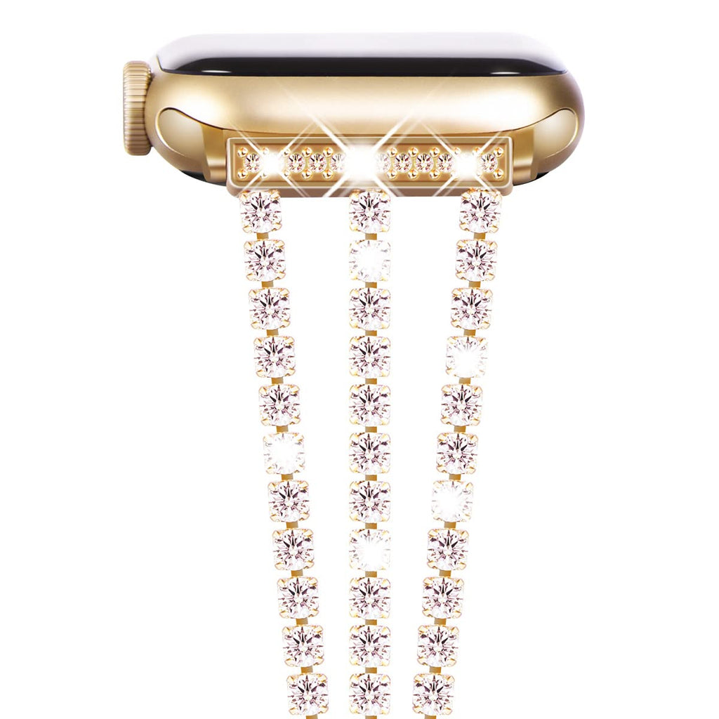 Straplix Triple Row Rhinestone Chain Band for Apple Watch – Sparkling Metal Bracelet Strap for Women, Compatible with 38mm 40mm 41mm 42mm 44mm 45mm 46mm 49mm