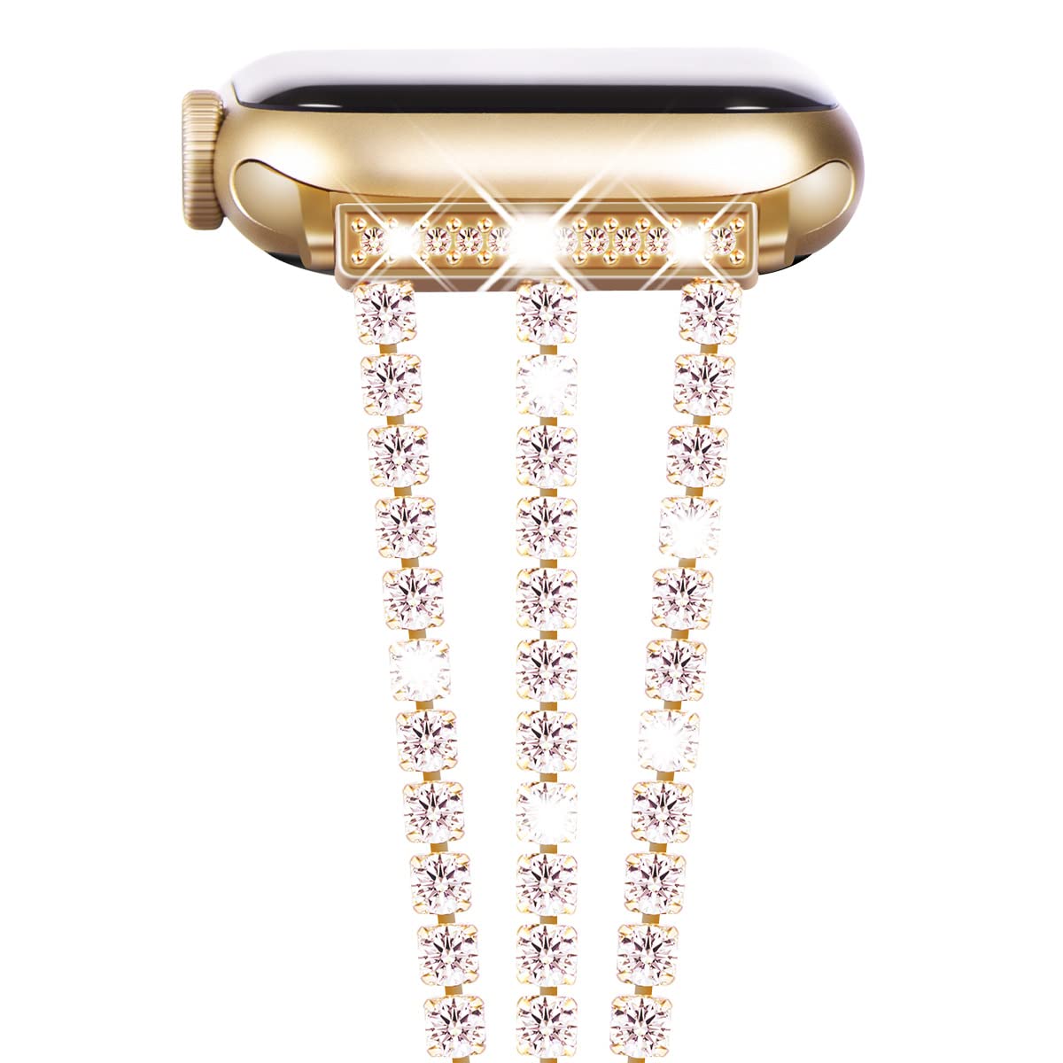 Straplix Triple Row Rhinestone Chain Band for Apple Watch – Sparkling Metal Bracelet Strap for Women, Compatible with 38mm 40mm 41mm 42mm 44mm 45mm 46mm 49mm