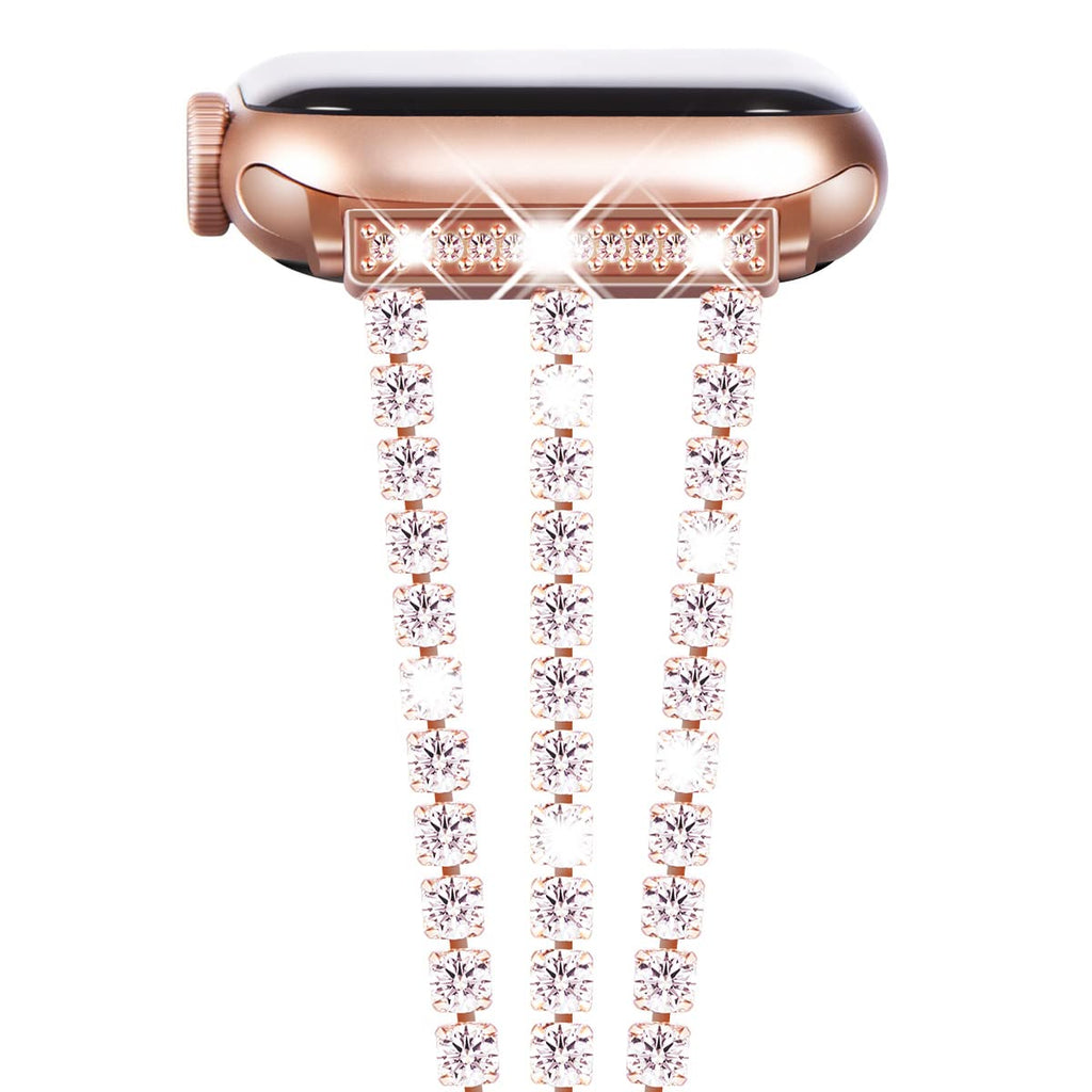Straplix Triple Row Rhinestone Chain Band for Apple Watch – Sparkling Metal Bracelet Strap for Women, Compatible with 38mm 40mm 41mm 42mm 44mm 45mm 46mm 49mm