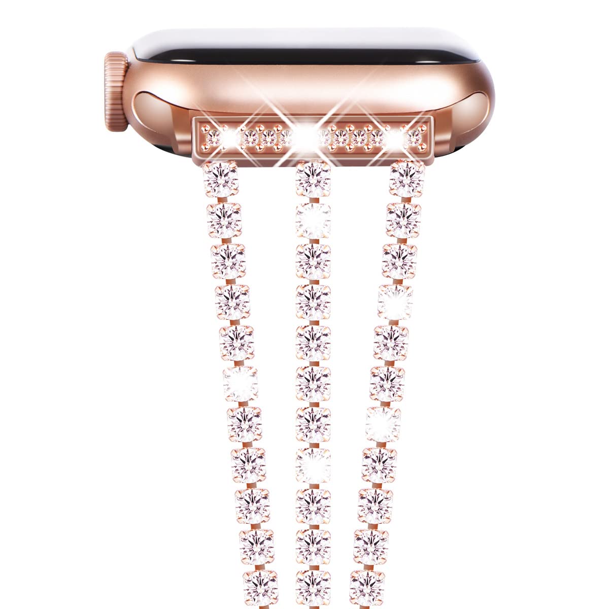 Straplix Triple Row Rhinestone Chain Band for Apple Watch – Sparkling Metal Bracelet Strap for Women, Compatible with 38mm 40mm 41mm 42mm 44mm 45mm 46mm 49mm
