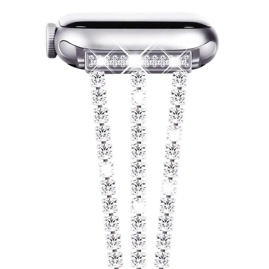 Straplix Triple Row Rhinestone Chain Band for Apple Watch – Sparkling Metal Bracelet Strap for Women, Compatible with 38mm 40mm 41mm 42mm 44mm 45mm 46mm 49mm