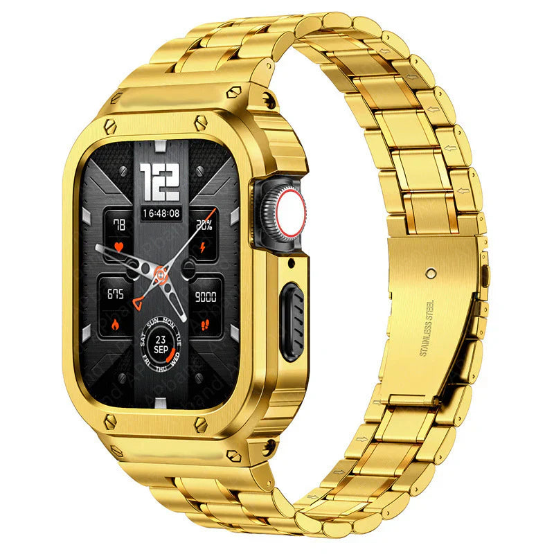Straplix Stainless Steel Band with Case for Apple Watch – All-in-One Metal Strap & Protective Cover Compatible with 44mm 45mm 46mm 49mm