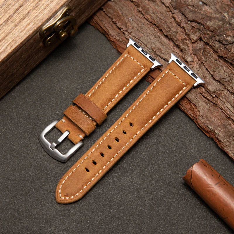 Straplix Classic Leather Band for Apple Watch – Genuine Leather Strap Compatible with 40mm 41mm 42mm 44mm 45mm 46mm 49mm