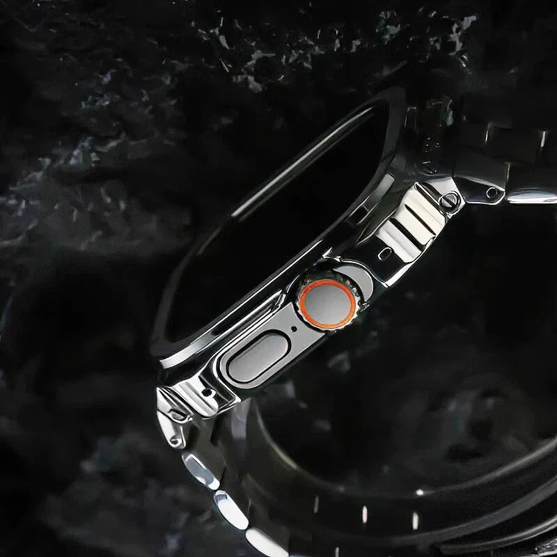 Straplix Stainless Steel Band with Case for Apple Watch – All-in-One Metal Strap & Protective Cover Compatible with 44mm 45mm 46mm 49mm