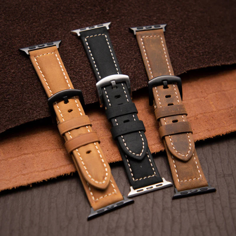 Straplix Classic Leather Band for Apple Watch – Genuine Leather Strap Compatible with 40mm 41mm 42mm 44mm 45mm 46mm 49mm