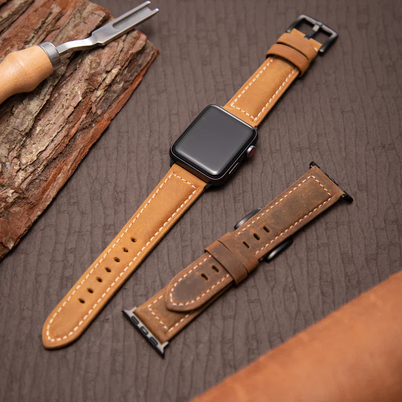 Straplix Classic Leather Band for Apple Watch – Genuine Leather Strap Compatible with 40mm 41mm 42mm 44mm 45mm 46mm 49mm