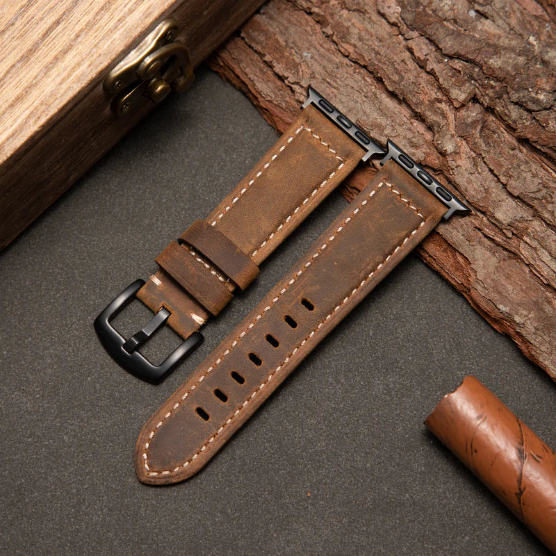 Straplix Classic Leather Band for Apple Watch – Genuine Leather Strap Compatible with 40mm 41mm 42mm 44mm 45mm 46mm 49mm