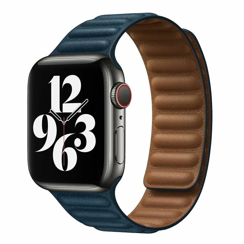 Straplix Magnetic Leather Link Band for Apple Watch – Genuine Leather Strap Compatible with 40mm 41mm 42mm 44mm 45mm 46mm 49mm