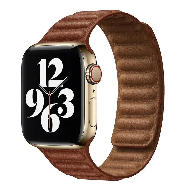 Straplix Magnetic Leather Link Band for Apple Watch – Genuine Leather Strap Compatible with 40mm 41mm 42mm 44mm 45mm 46mm 49mm