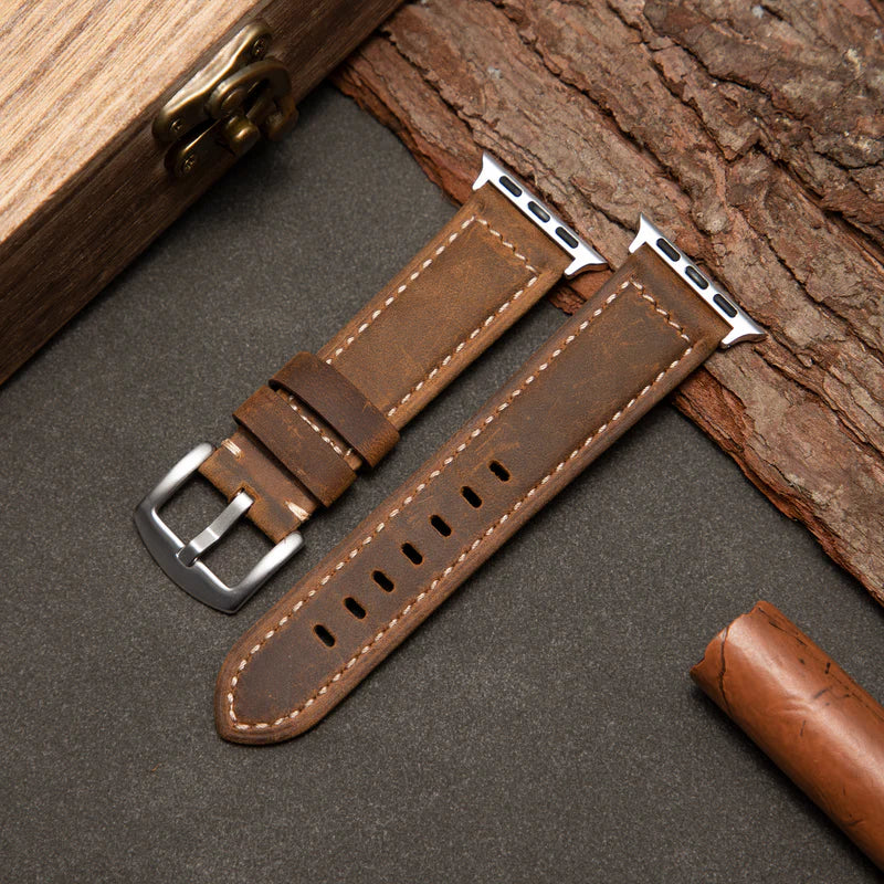 Straplix Classic Leather Band for Apple Watch – Genuine Leather Strap Compatible with 40mm 41mm 42mm 44mm 45mm 46mm 49mm