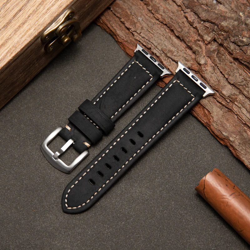 Straplix Classic Leather Band for Apple Watch – Genuine Leather Strap Compatible with 40mm 41mm 42mm 44mm 45mm 46mm 49mm